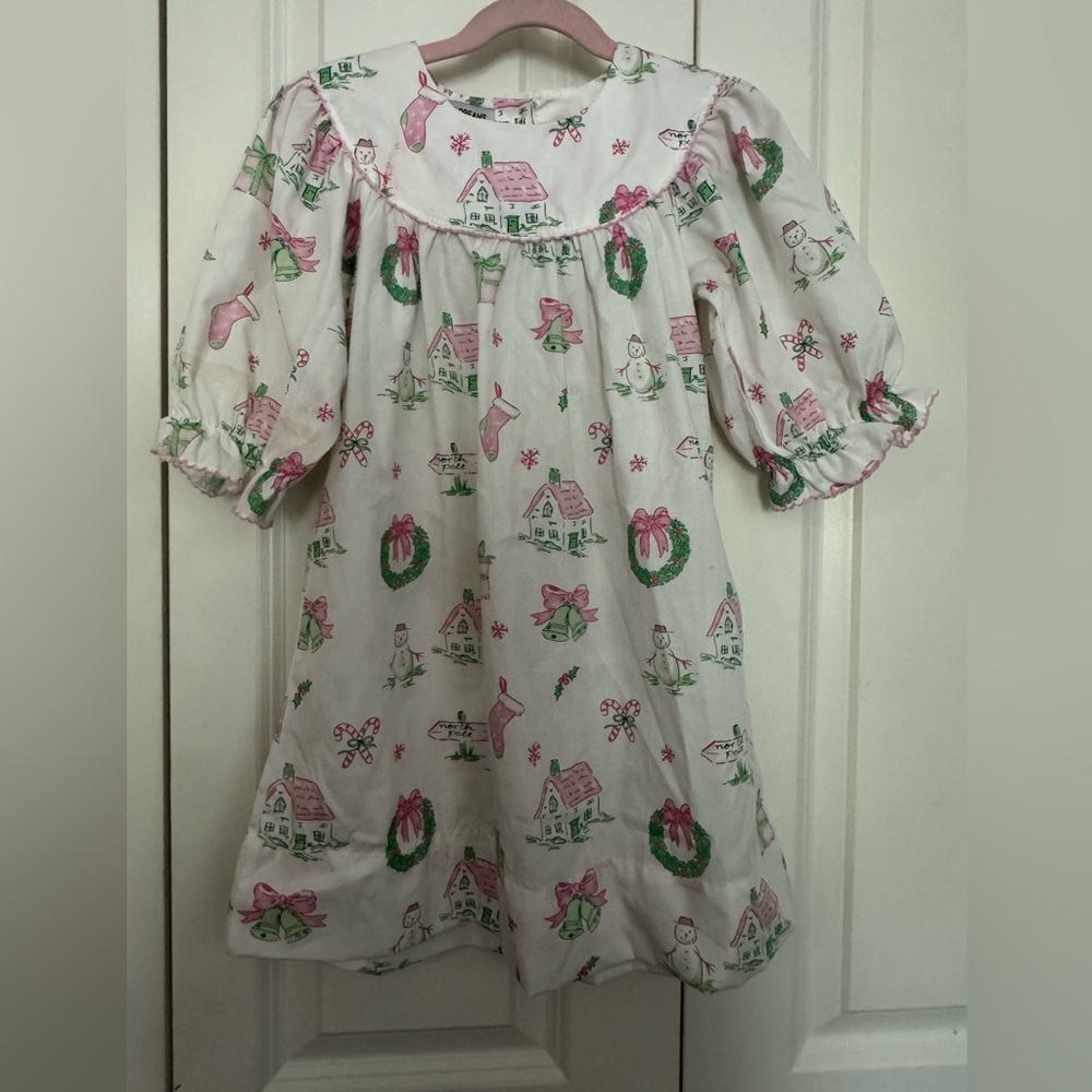 Sweet Dreams White Dress with Pink and Green Holiday Motif